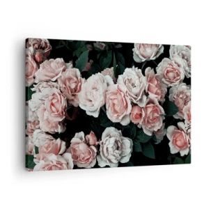 Quadro em tela - Rosas cor de rosa em um fundo escuro em uma composição sutil - 70x50cm - Conjuntos de rosas - Decoração de parede moderna para a sala de estar e quarto ARTTOR