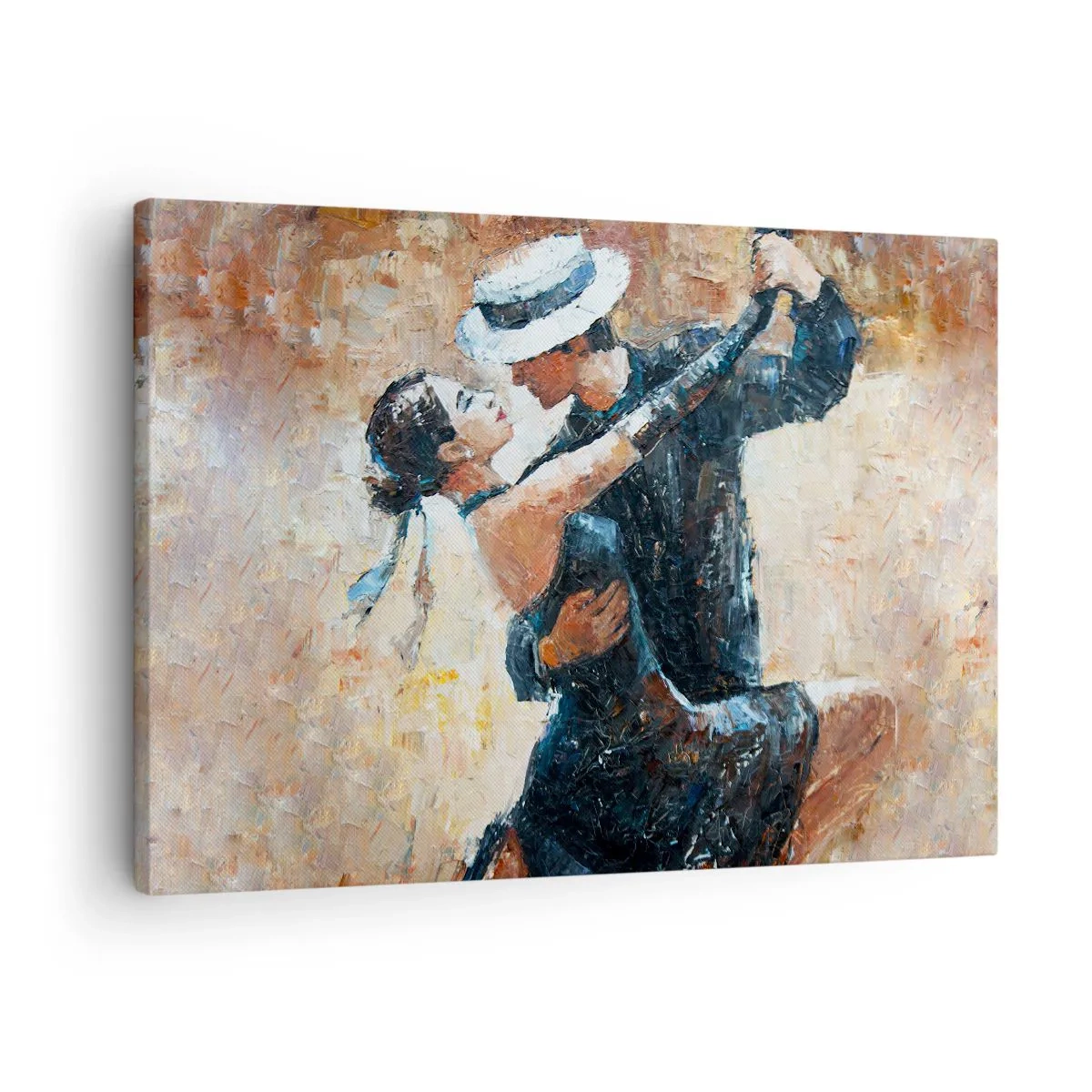 Quadro em tela - Um casal dançando tango em um estilo romântico e elegante - 70x50cm - A la Rudolf Valentino - Decoração de parede moderna para a sala de estar e quarto ARTTOR