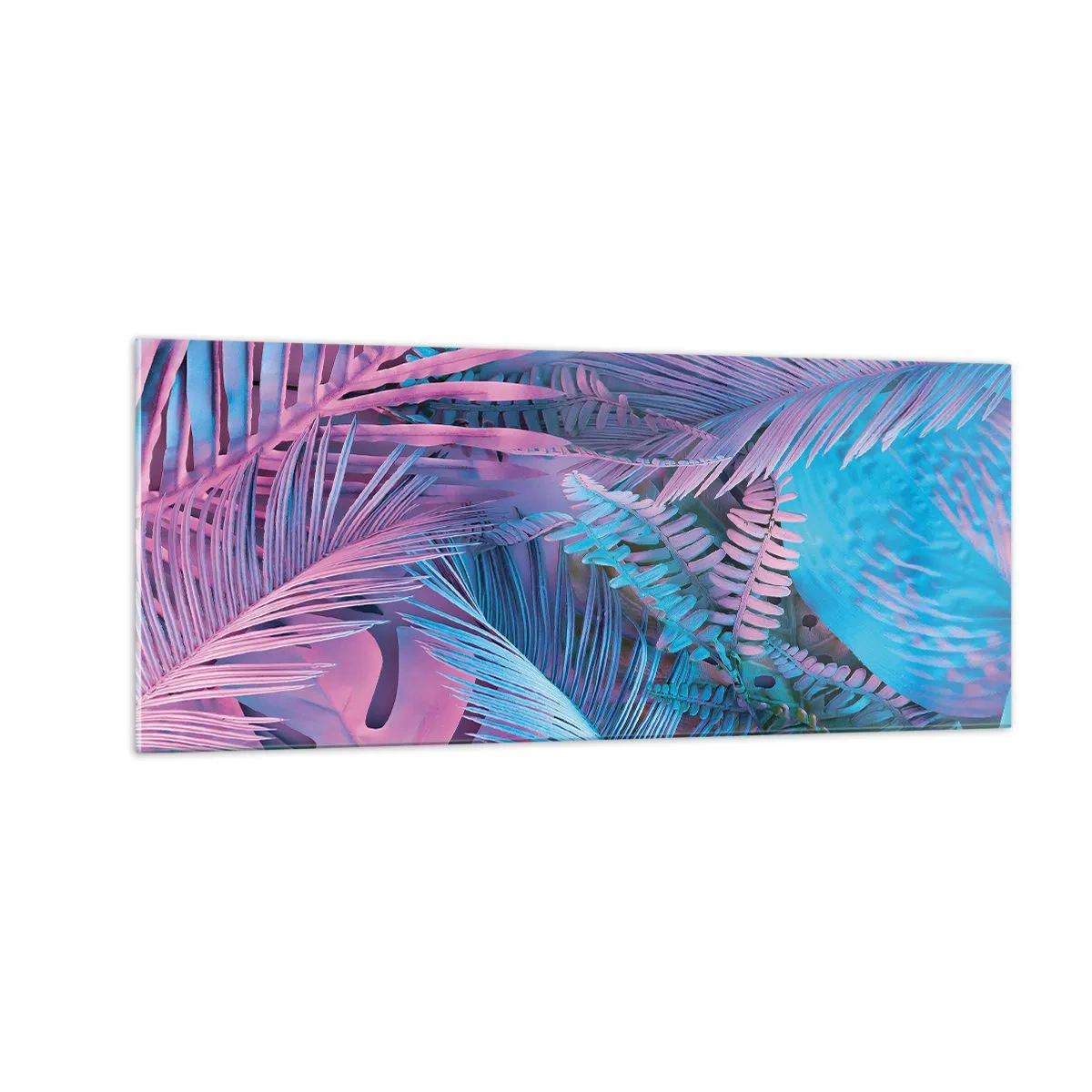 Quadro em vidro - Trópicos em rosa e azul - 100x40 cm