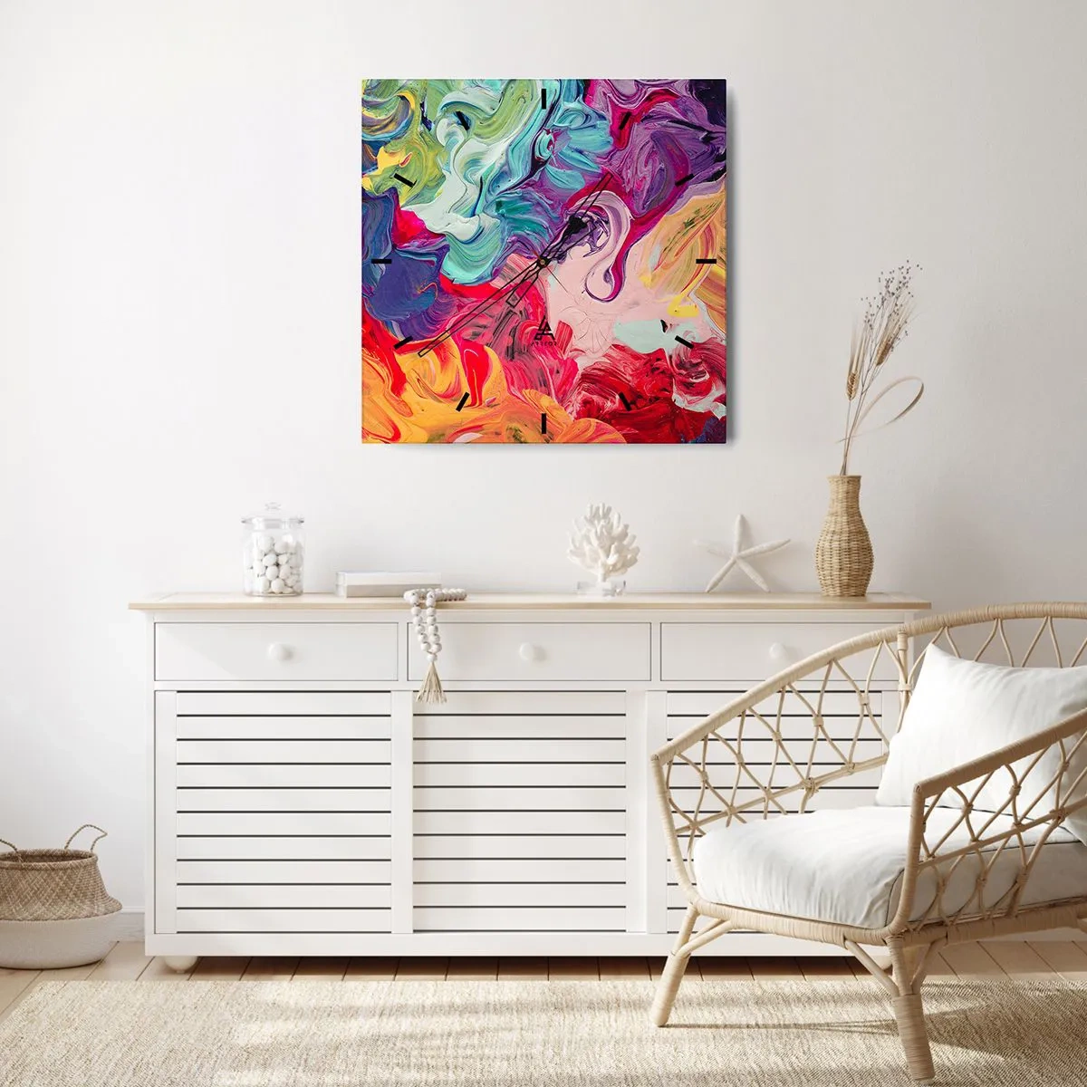 Relógio de parede - Relógio em vidro - O nascimento das cores - 40x40 cm