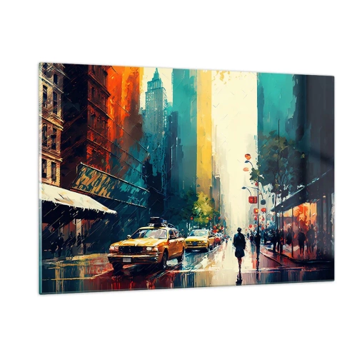 Quadro em vidro - Nova York – até a chuva é colorida aqui - 120x80 cm