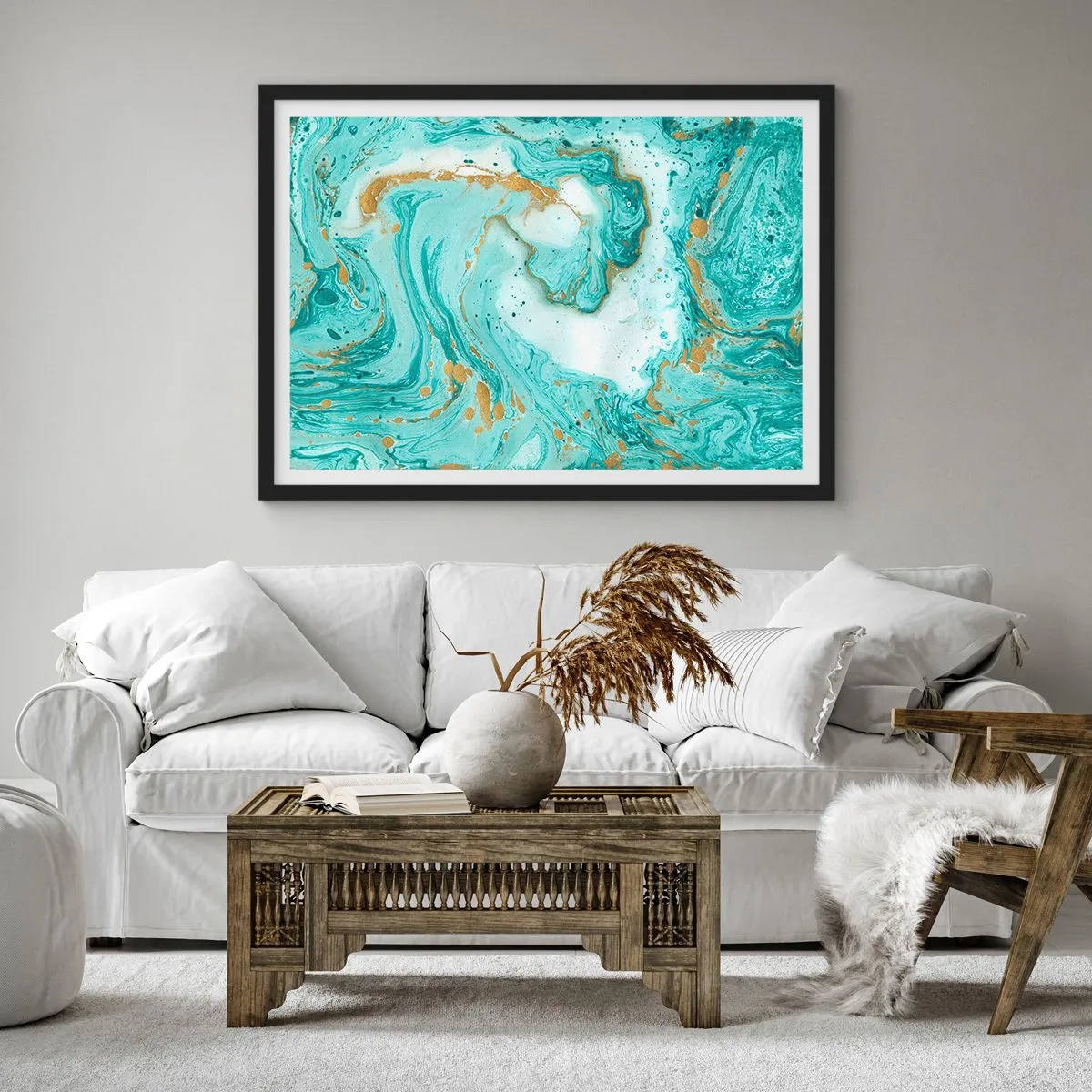 Pôster com moldura preta - Sob a grande onda do período Edo - 50x40 cm