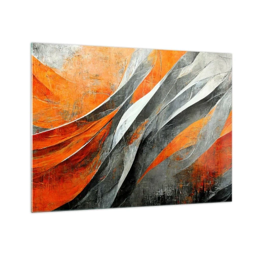 Quadro em vidro - Listras abstratas em tons de laranja e cinza - 70x50cm - Calor e frio - Decoração de parede moderna para a sala de estar e quarto ARTTOR