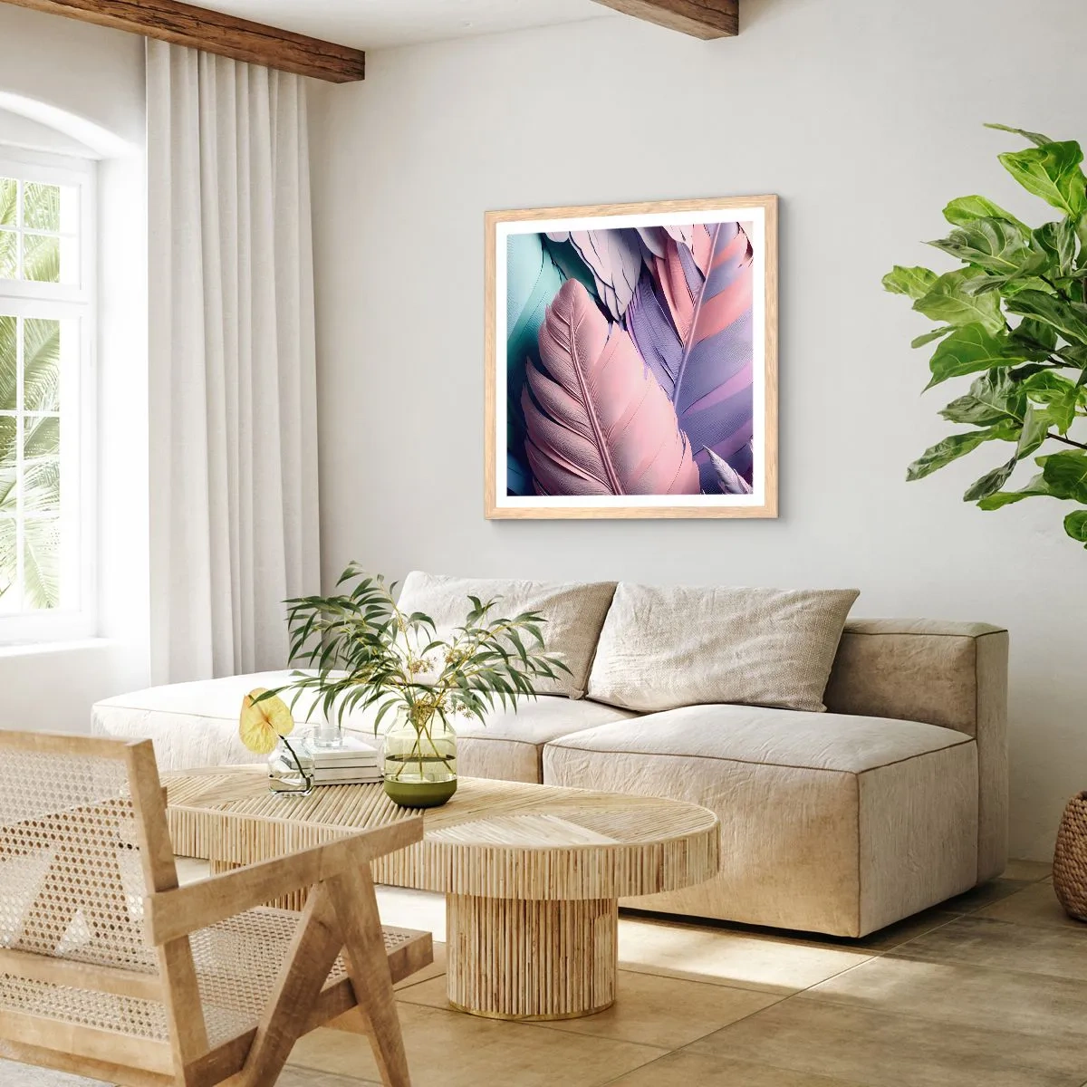 Pôster com moldura de carvalho claro - Pássaro chique - 50x50 cm