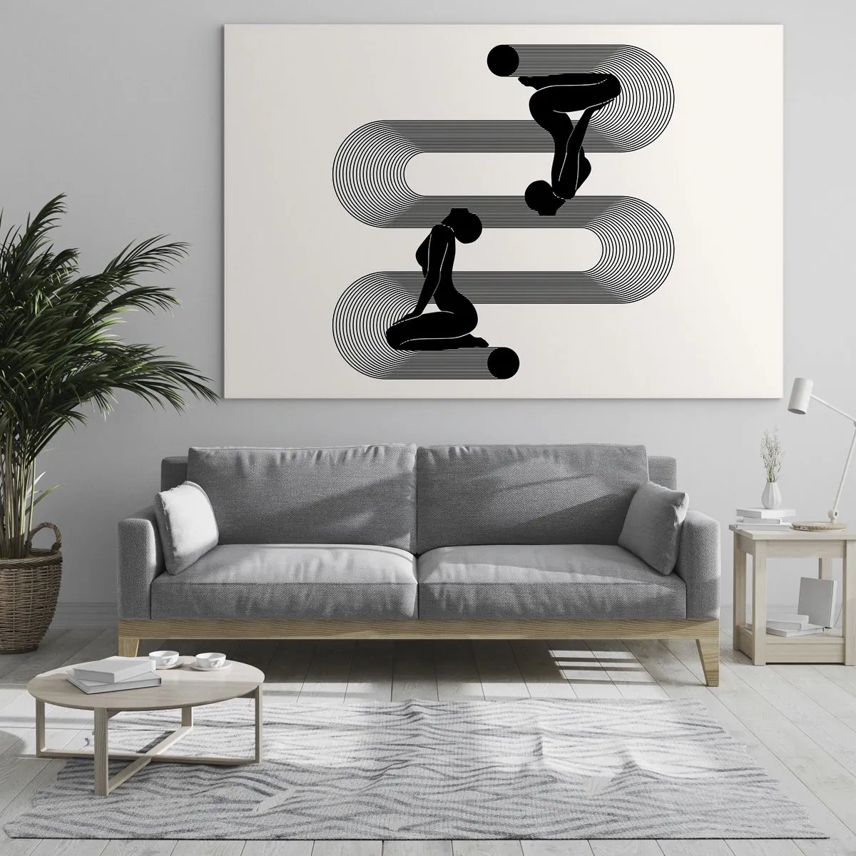 Quadro em vidro - Silhuetas femininas minimalistas com um motivo de linha gráfica - 70x50cm - Simetria sensual - Decoração de parede moderna para a sala de estar e quarto ARTTOR