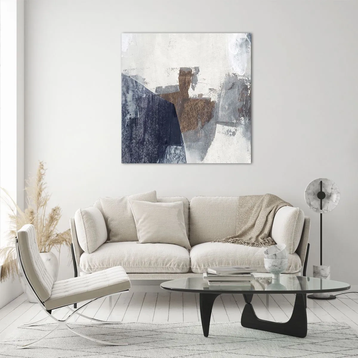 Quadro em vidro - Formas azuis e marrons - 70x70 cm