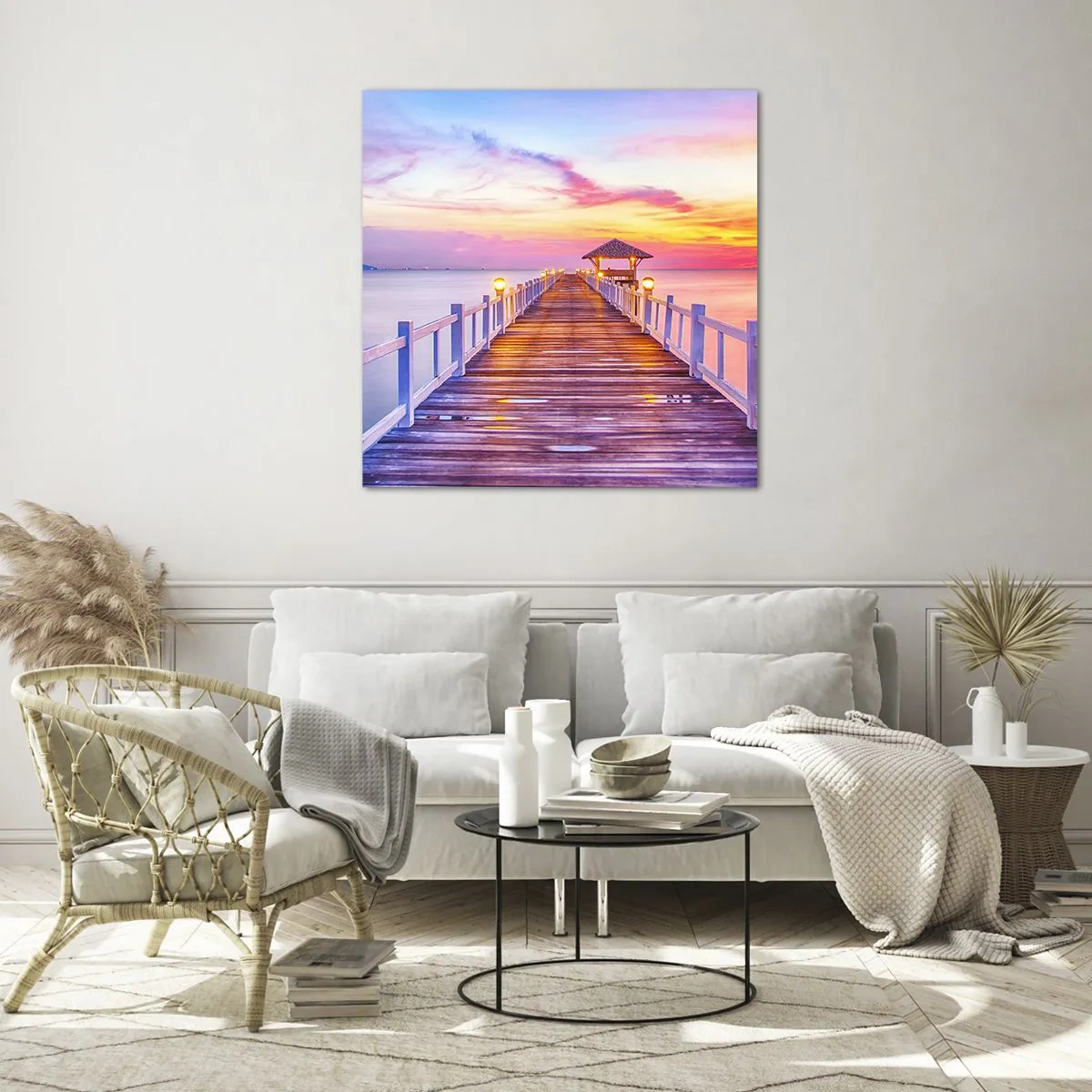 Quadro em vidro - O silêncio lilás-dourado da noite - 70x70 cm