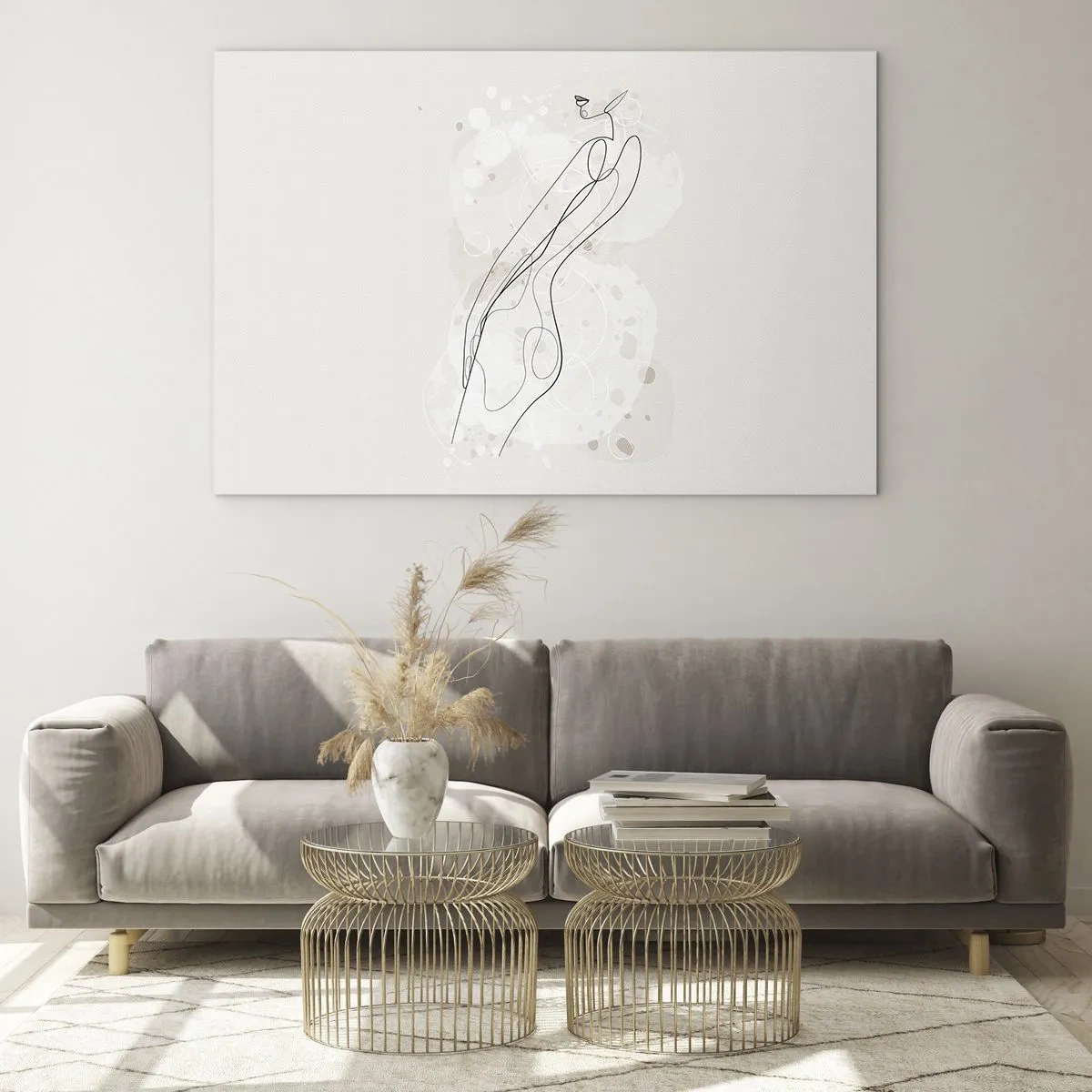 Quadro em vidro - Silhueta contornada de uma mulher em tons de bege - 70x50cm - Errar o olhar - Decoração de parede moderna para a sala de estar e quarto ARTTOR