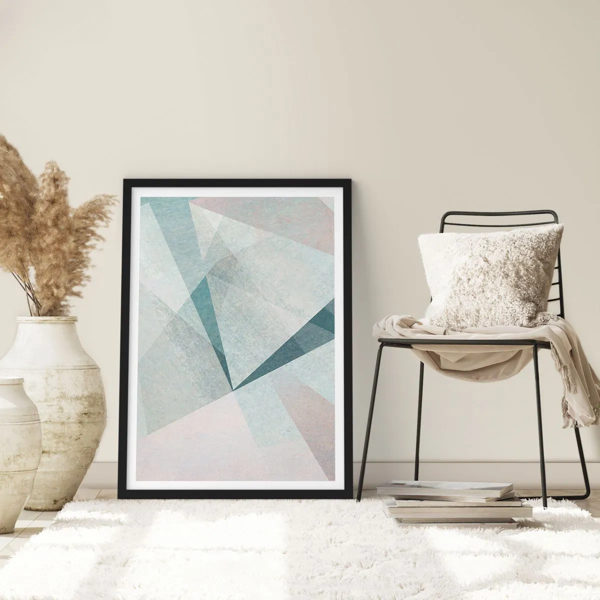 Pôster com moldura preta - Formas geométricas em tons pastel - 50x70cm - Calmo, embora dinâmico - Decoração de parede moderna para a sala de estar e quarto ARTTOR