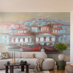 Papel de Parede Premium Canvas - Cidade feliz - Arquitetura, Barco a vela, Porto - 100x70 cm