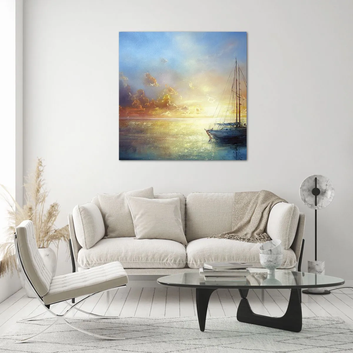 Quadro em vidro - Na baía dourada - 60x60 cm