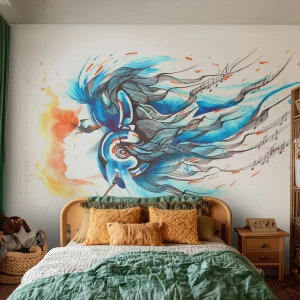 Papel de Parede Autocolante Deluxe Sticker - Deixe a música tocar - Abstração, Mulher, Música - 200x140 cm