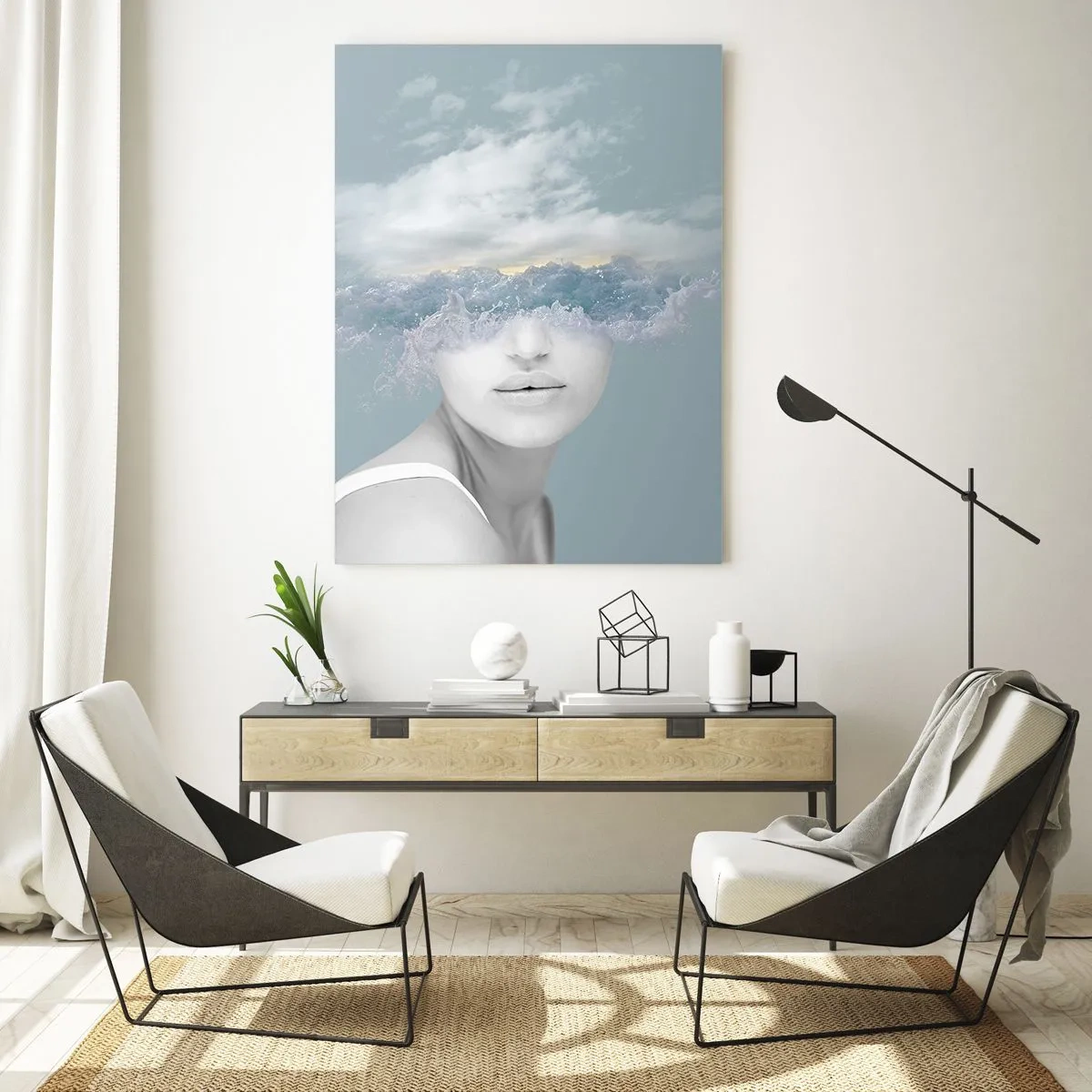 Quadro em vidro - Com a cabeça nas nuvens - 70x100 cm