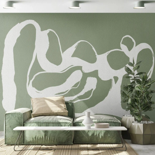 Papel de Parede Standard Eco - Forma orgânica branca sobre fundo verde - 100x70cm - A chamada do espaço - Decoração de parede moderna para a sala de estar e quarto ARTTOR