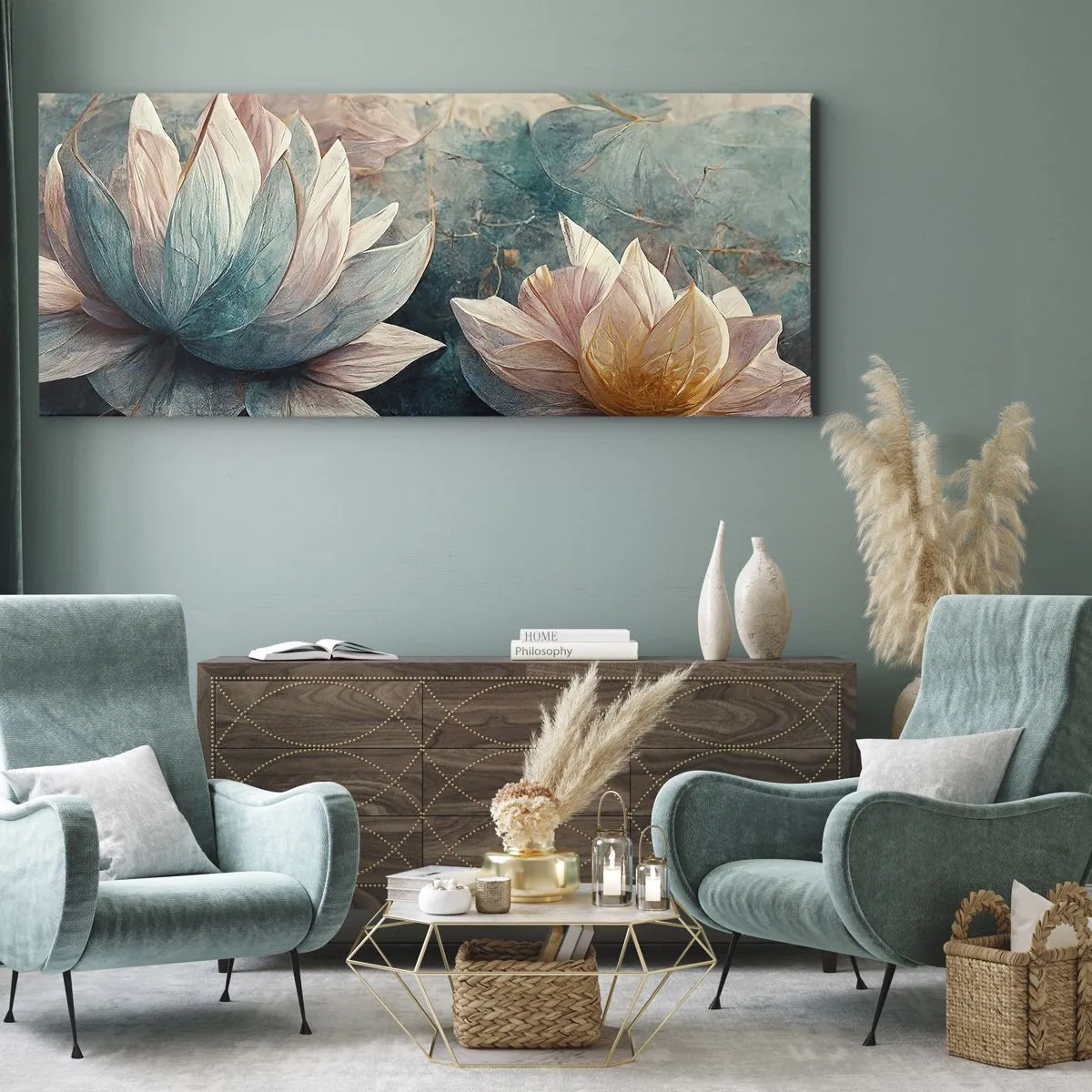 Quadro em tela - Estrelas do lago - 100x40 cm