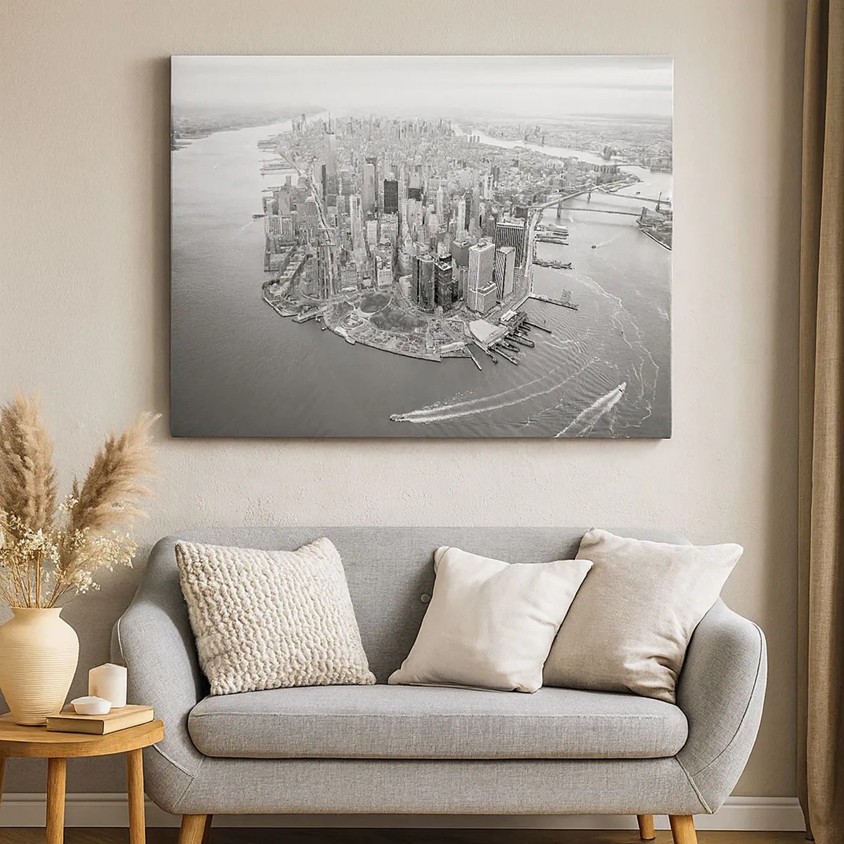 Quadro em tela - Vista aérea de Manhattan em preto e branco - 70x50cm - Como não amar? - Decoração de parede moderna para a sala de estar e quarto ARTTOR