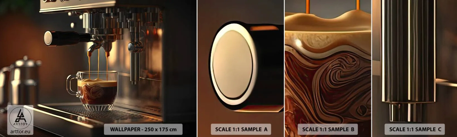 Amostra de Papel de Parede Standard Eco - Uma mistura sensual - Café, Máquina de café, Gastronomia - 100x30 cm
