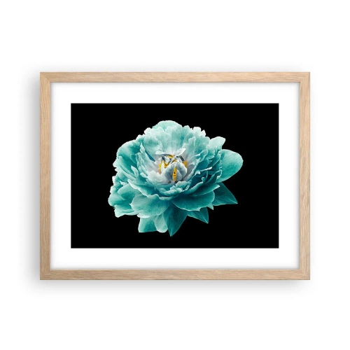 Pôster com moldura de carvalho claro - Pétalas azuis e douradas - 40x30 cm