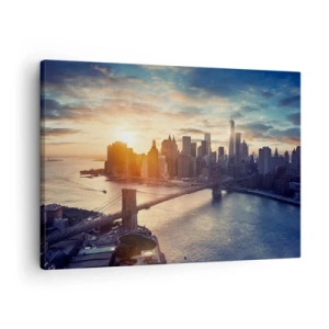 Quadro em tela - Panorama da cidade com a ponte e o rio à luz do pôr do sol - 70x50cm - Monumento da cultura ocidental - Decoração de parede moderna para a sala de estar e quarto ARTTOR