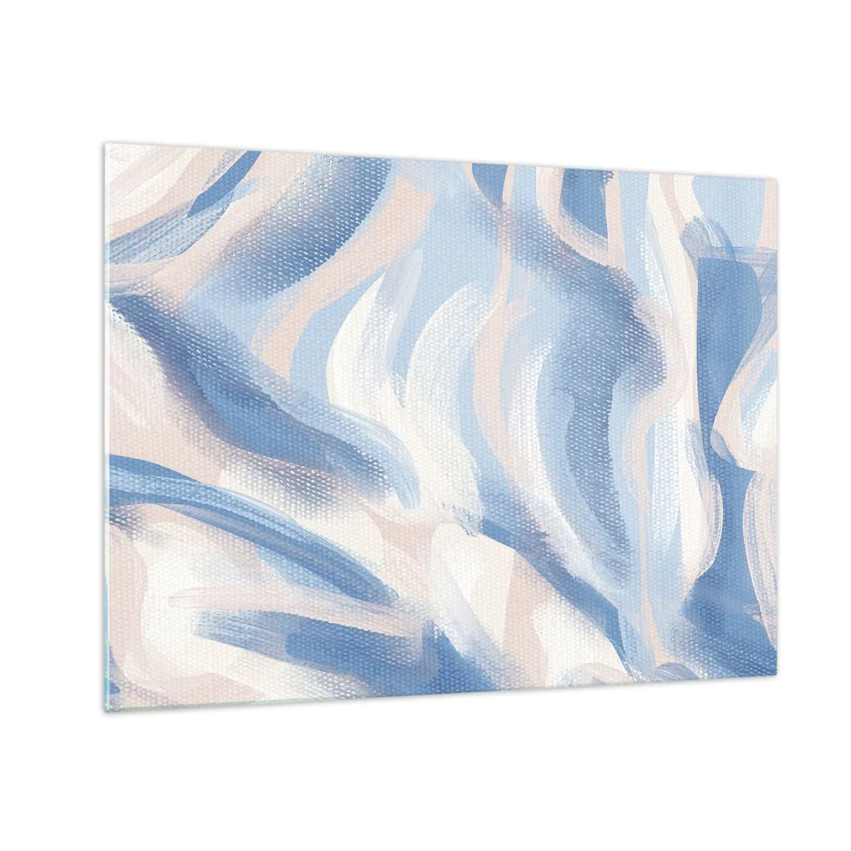 Quadro em vidro - Traços abstratos em azul, branco e bege em forma ondulada - 70x50cm - Ondas azuis - Decoração de parede moderna para a sala de estar e quarto ARTTOR