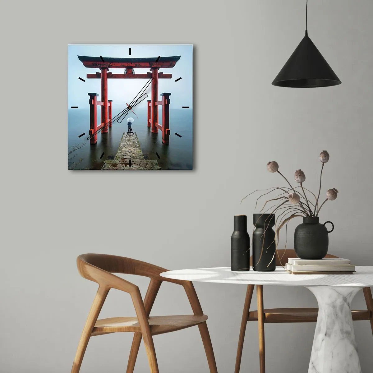 Relógio de parede - Relógio em vidro - Devaneio japonês - 30x30 cm