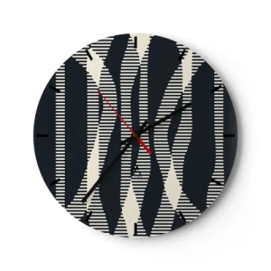 Relógio de parede - Relógio em vidro - Padrão listrado preto e bege com efeito óptico - 30x30cm - Uma tentativa de quebrar a escuridão - Decoração de parede moderna para a sala de estar, cozinha e quarto ARTTOR