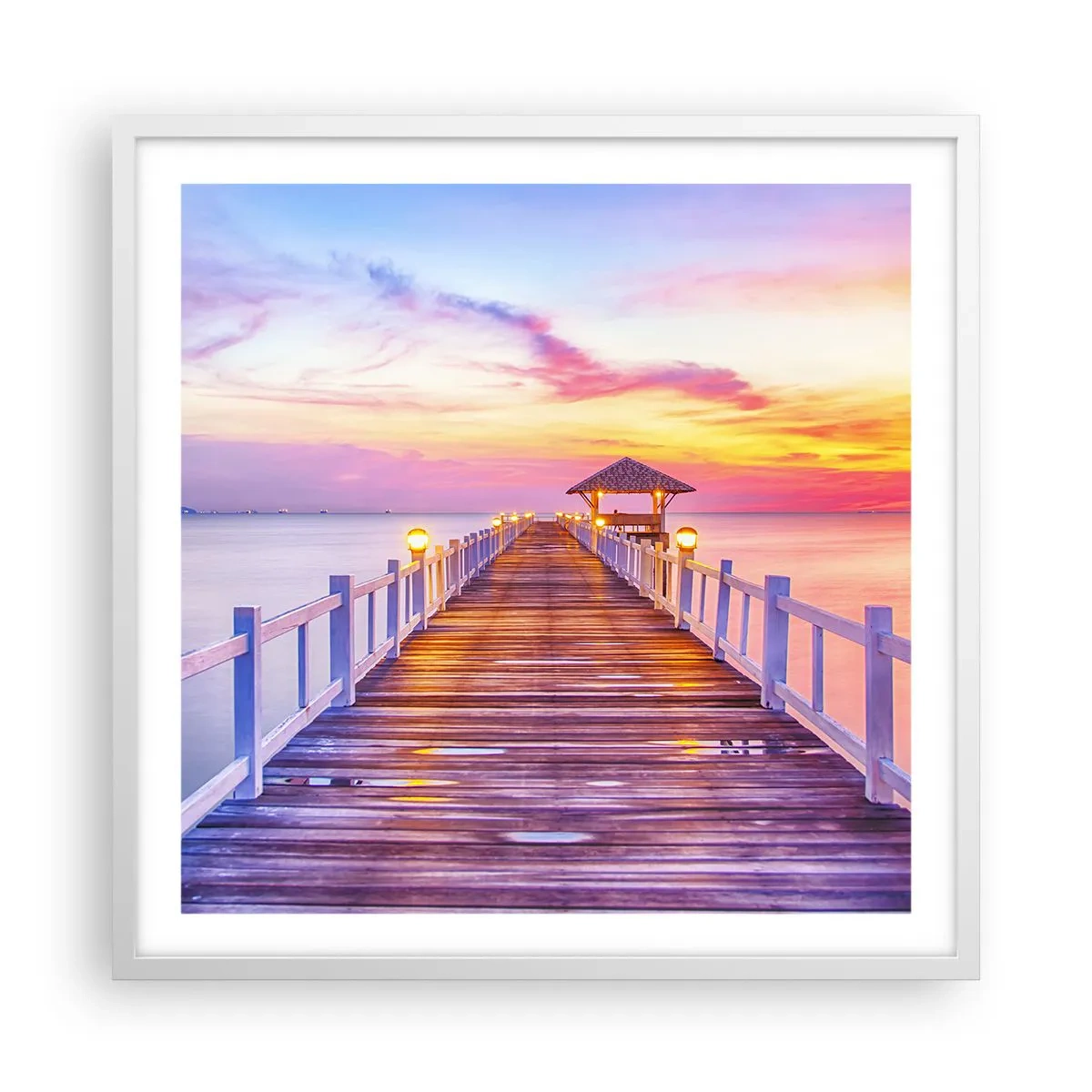 Pôster em moldura branca - O silêncio lilás-dourado da noite - 60x60 cm