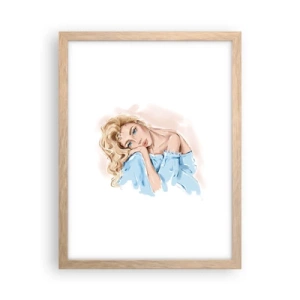 Pôster com moldura de carvalho claro - Sonhadora em azul - 30x40 cm