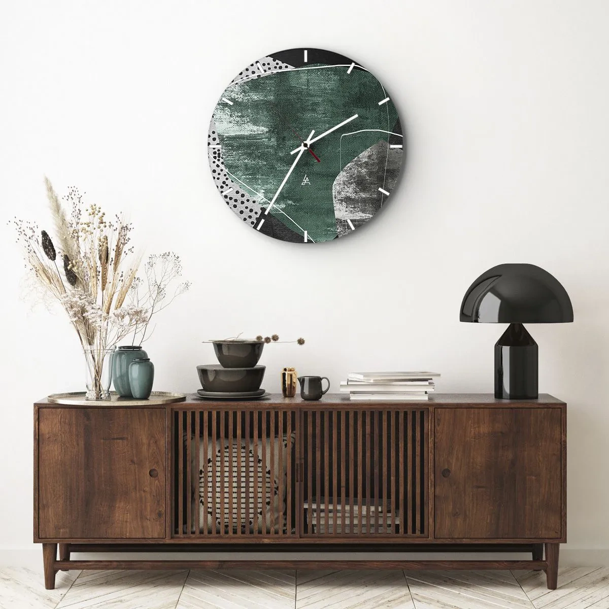 Relógio de parede - Relógio em vidro - Abstração colorida com folha de ouro - 40x40 cm