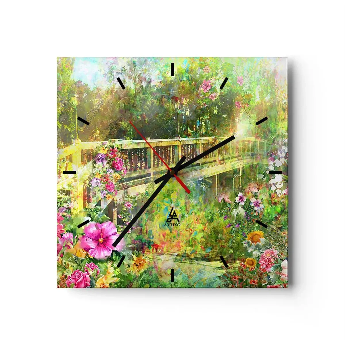 Relógio de parede - Relógio em vidro - A ponte dos suspiros da primavera - 30x30 cm