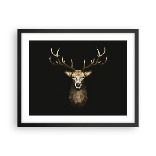 Pôster com moldura preta - Veado cubista - 50x40 cm
