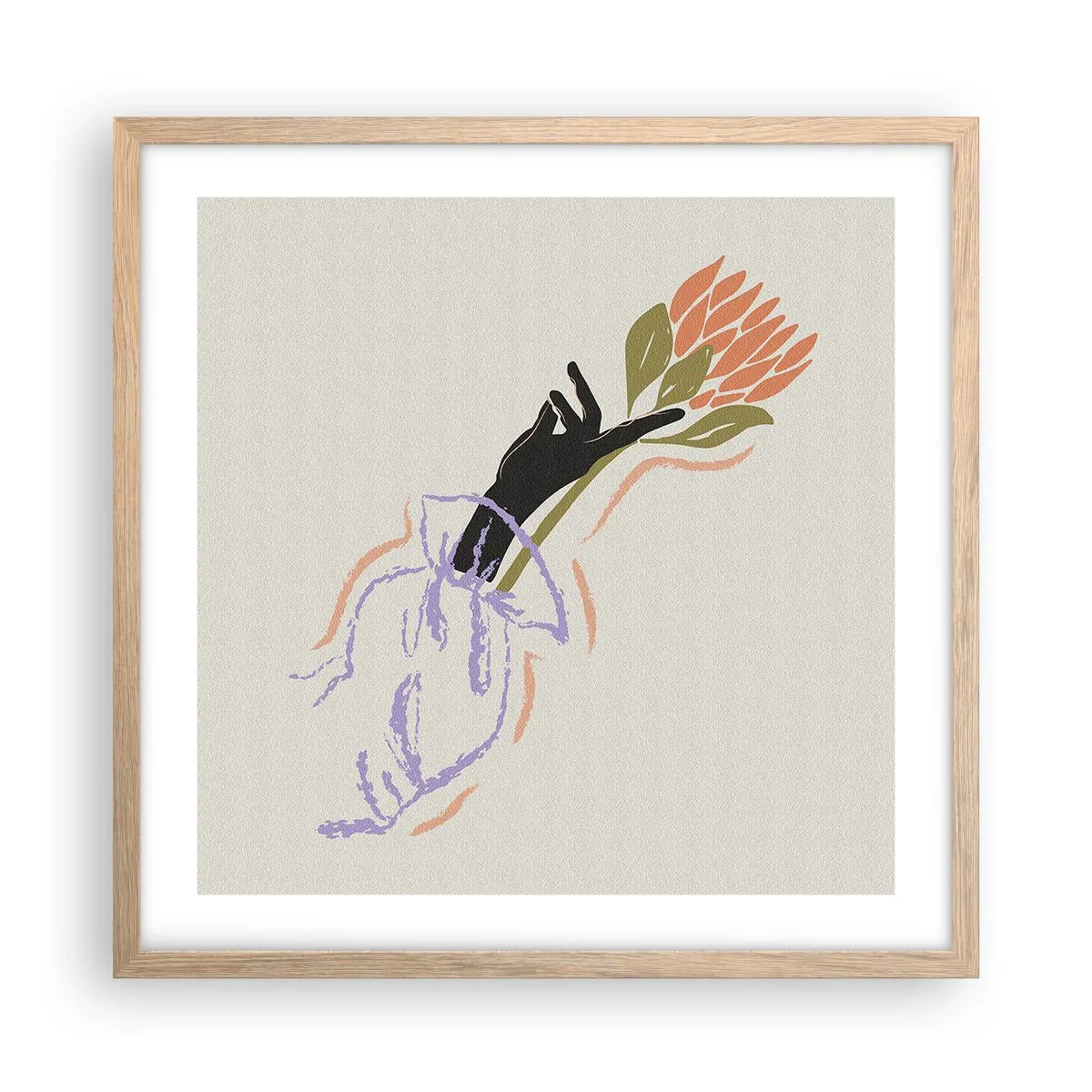 Pôster com moldura de carvalho claro - Toque fraterno - 50x50 cm