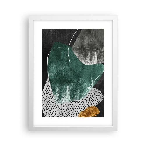 Pôster em moldura branca - Abstração colorida com folha de ouro - 30x40 cm