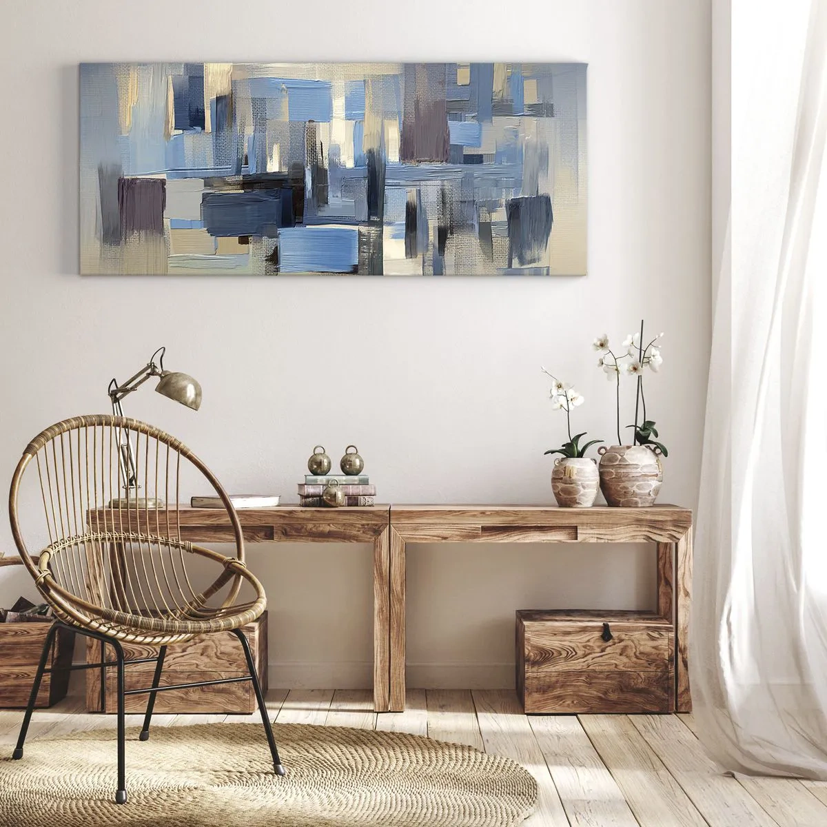 Quadro em tela - Construção azul - 100x40 cm