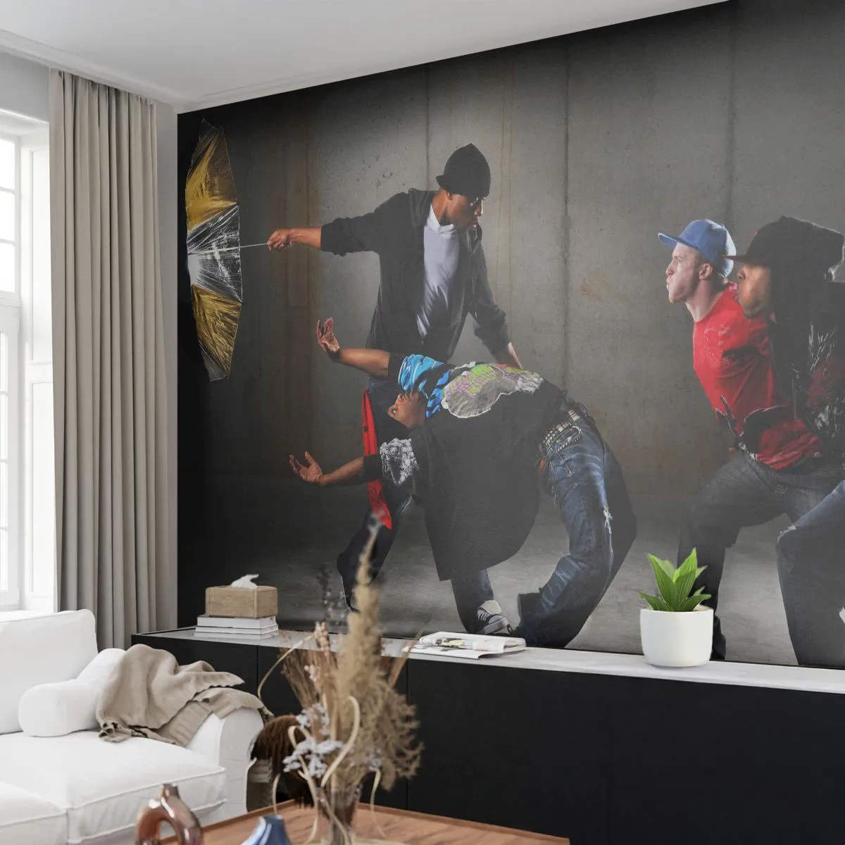 Papel de Parede Premium Sand - Dançando com o vento da rua - Dança, Música, Pessoas - 400x280 cm