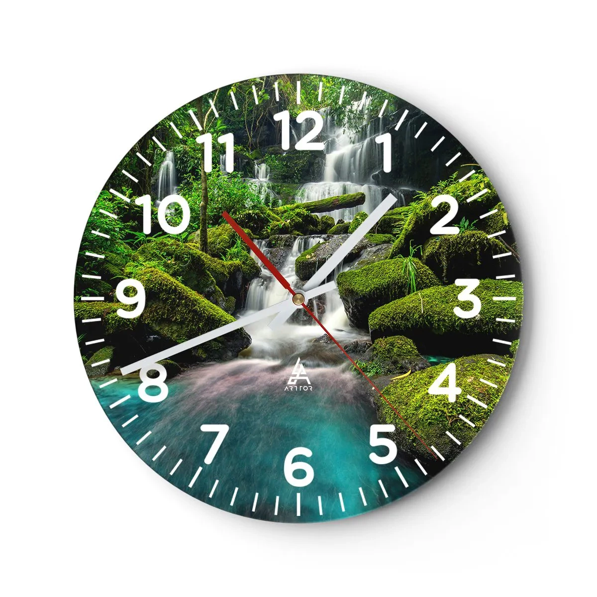 Relógio de parede - Relógio em vidro - Turquesa, safiras e prata líquida - 40x40 cm