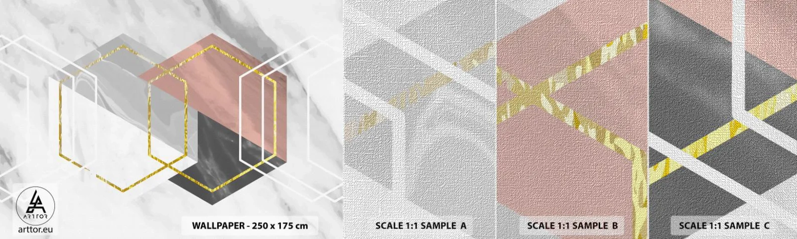 Amostra de papel de parede Premium Canvas - Composição em cadeia - Abstração, Pedaço, Hexágono - 100x30 cm