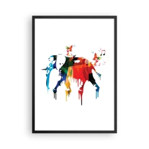 Pôster com moldura preta - Elefante abstrato colorido com motivos musicais - 50x70cm - Todos podem dançar - Decoração de parede moderna para a sala de estar e quarto ARTTOR