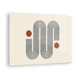 Quadro em vidro - Padrão de linhas minimalista com pontos vermelhos - 70x50cm - Do início ao fim - Decoração de parede moderna para a sala de estar e quarto ARTTOR