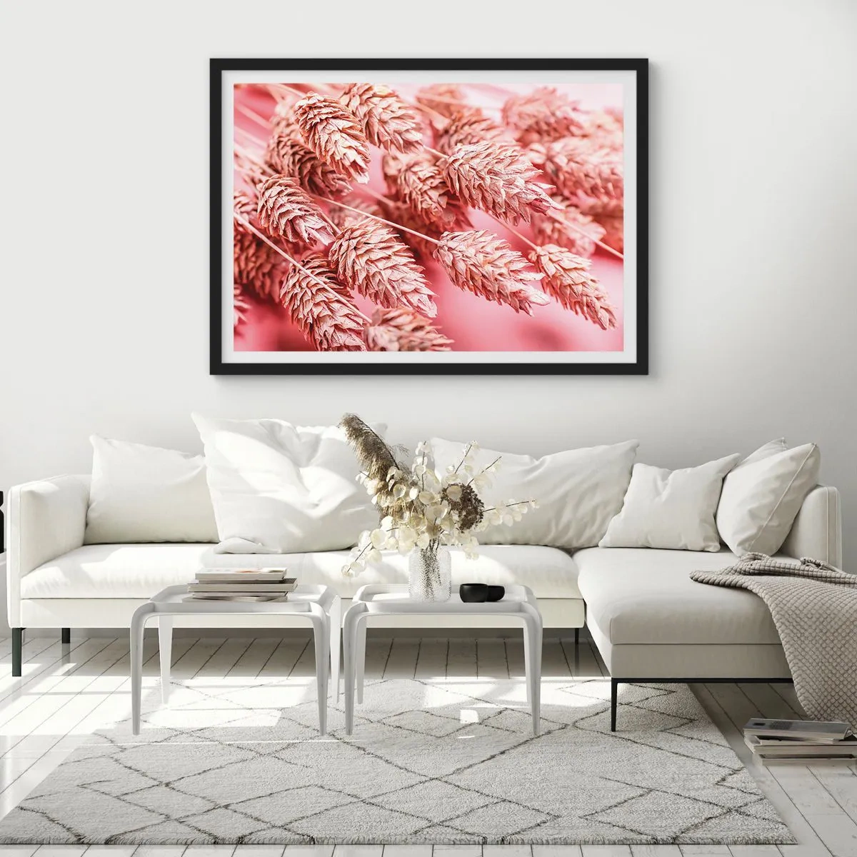 Pôster com moldura preta - Cascata floral em rosa - 70x50 cm