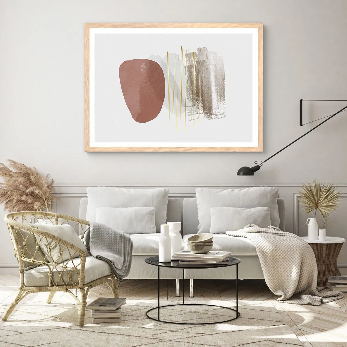 Pôster com moldura de carvalho claro - Colunata abstrata - 100x70 cm