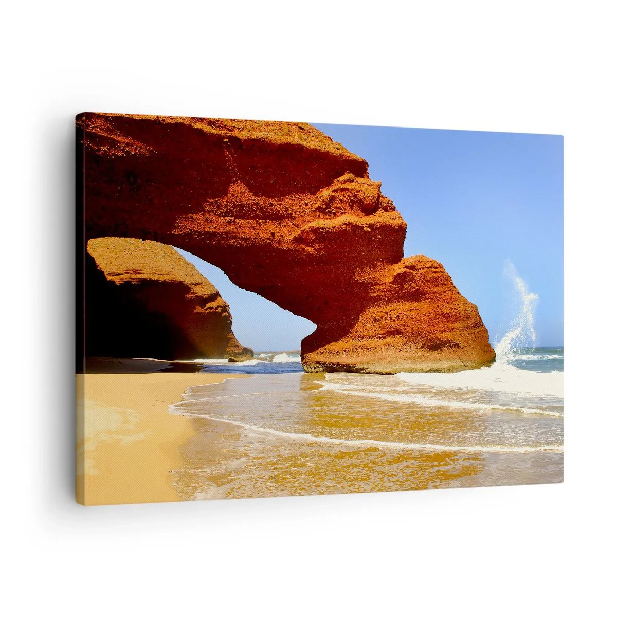 Quadro em tela - Um arco de rocha natural em uma praia com céu azul e ondas - 70x50cm - Água e vento por milhares de anos - Decoração de parede moderna para a sala de estar e quarto ARTTOR
