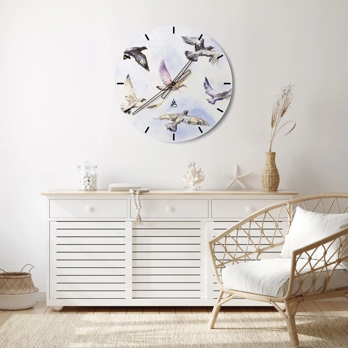 Relógio de parede - Relógio em vidro - Liberdade em cinza e azul - 30x30 cm