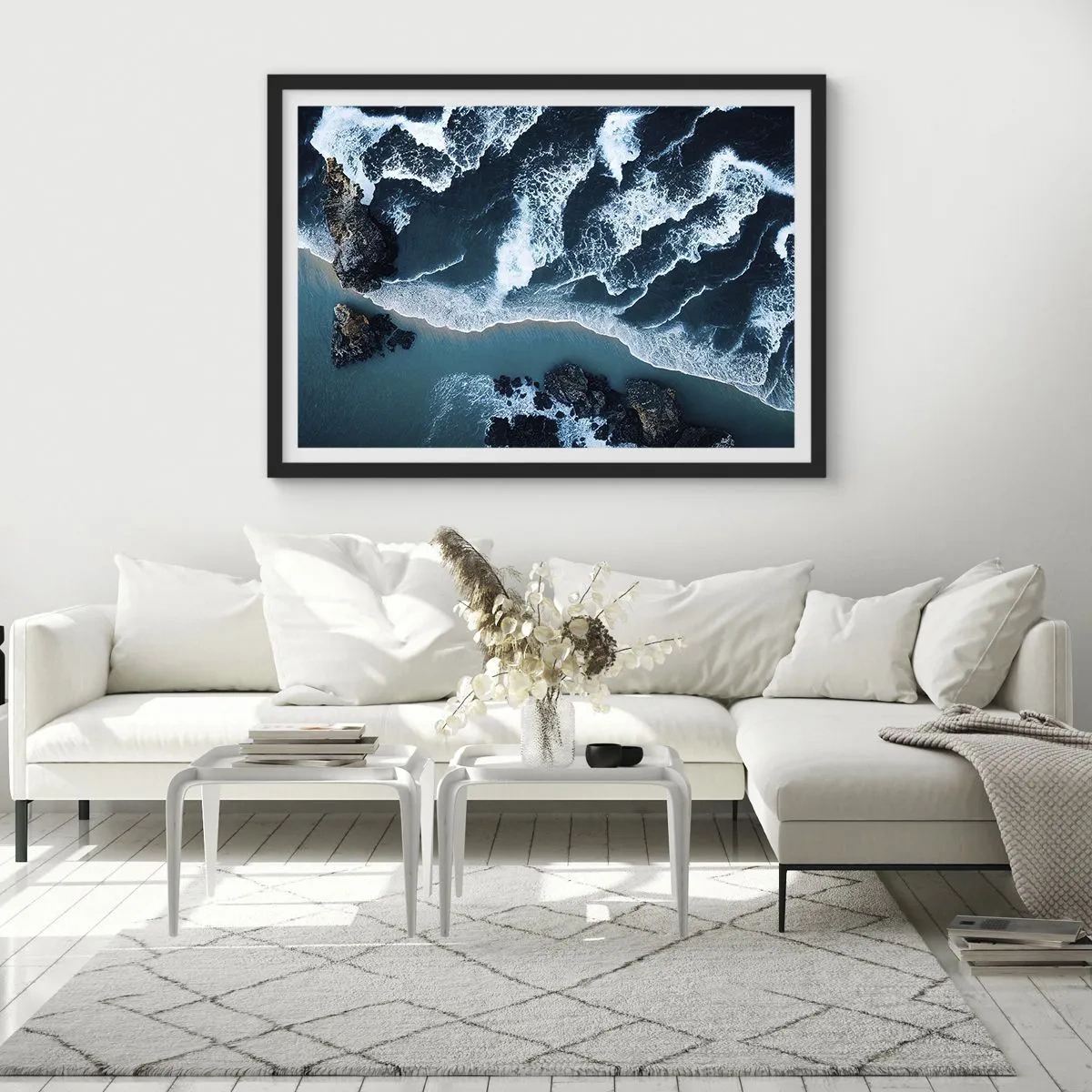 Pôster com moldura preta - Envolto em ondas - 70x50 cm