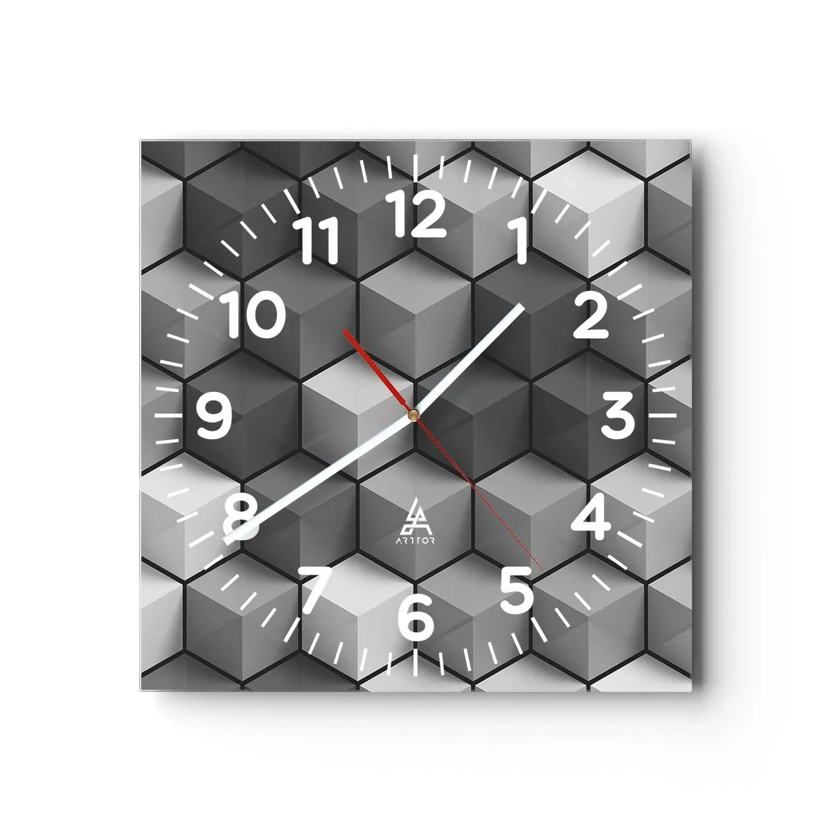 Relógio de parede - Relógio em vidro - Quebra-cabeça cubista - 40x40 cm