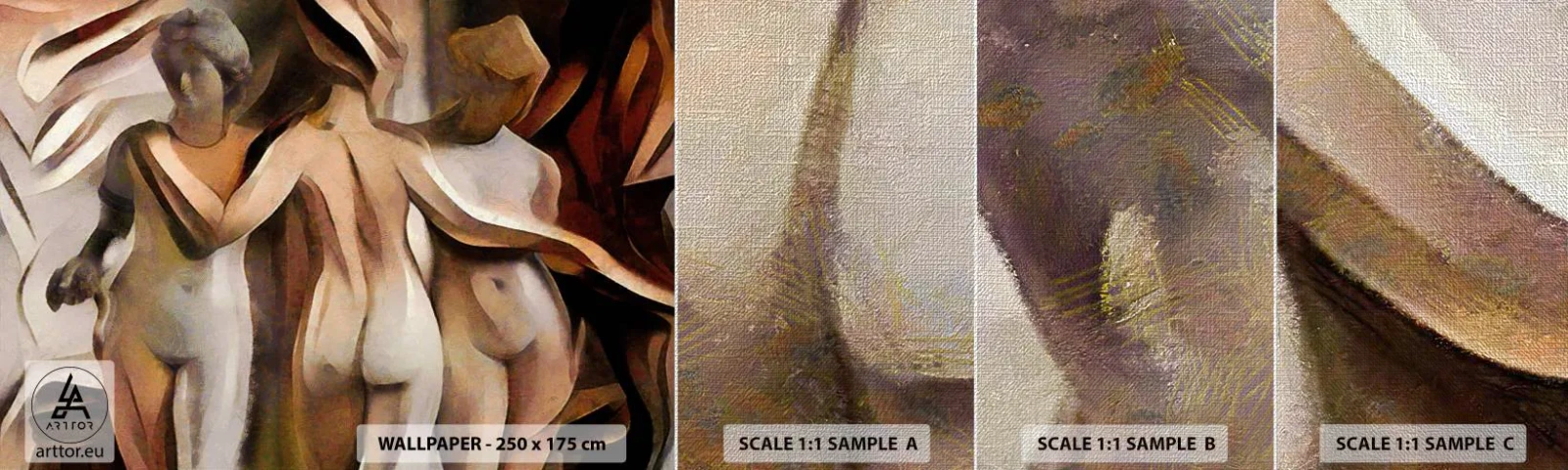 Amostra de papel de parede Premium Canvas - Três Graças 2.0 - Mulher, Cubismo, Pedaço - 100x30 cm