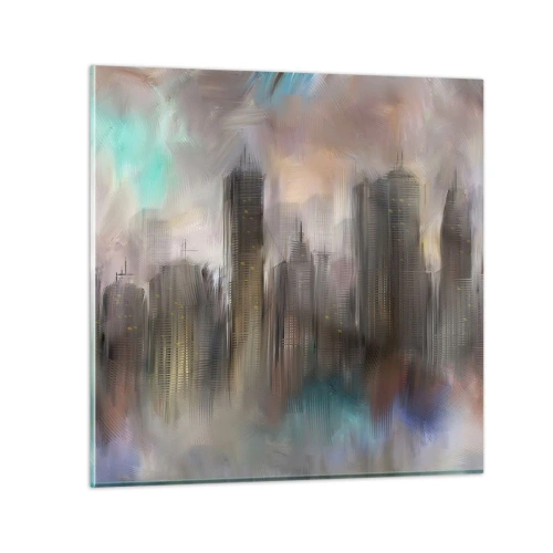 Quadro em vidro - Composição de aço, pedra e névoa - 70x70 cm