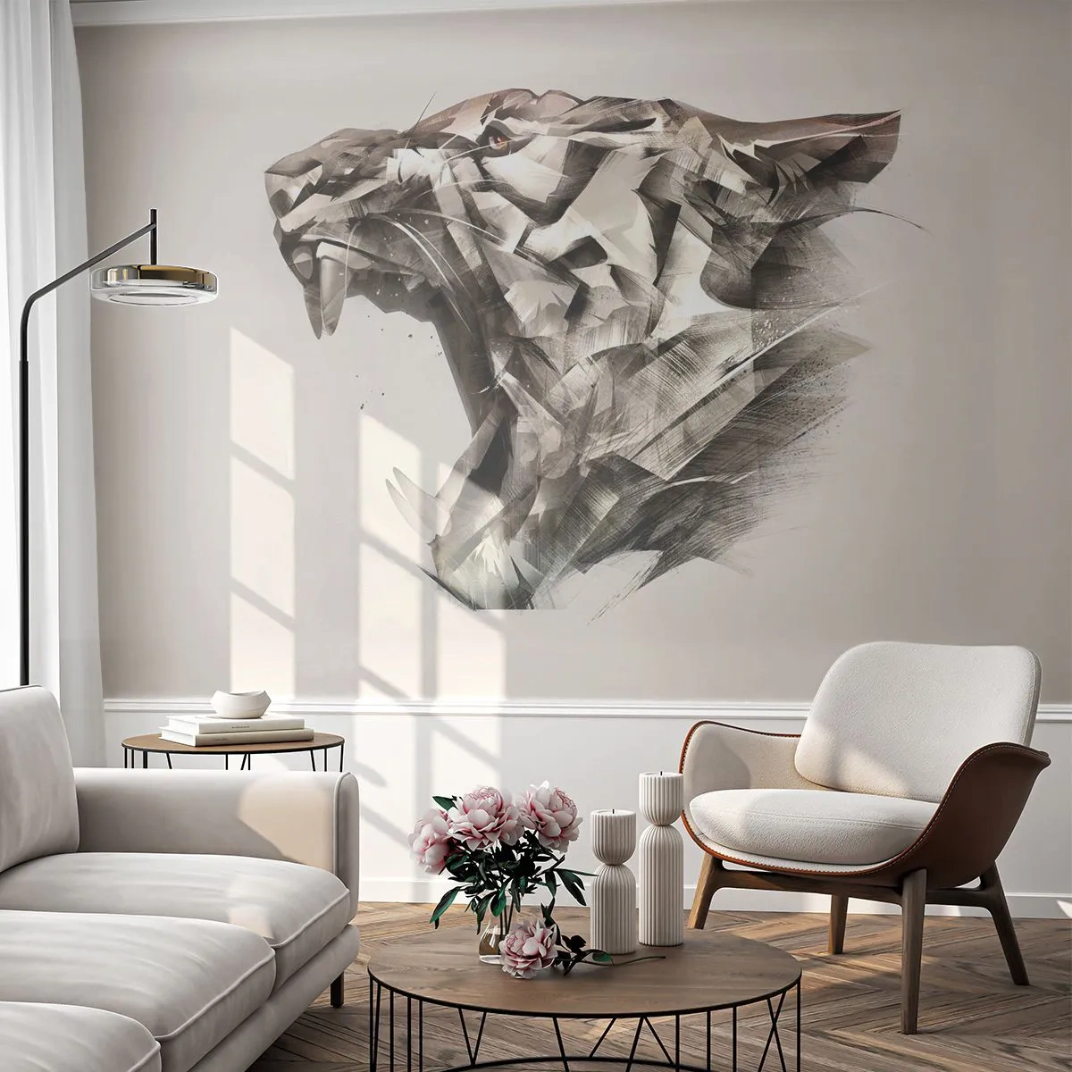 Papel de Parede Premium Sand - Já sabe quem está no comando - Abstração, Tigre, Animais - 250x175 cm