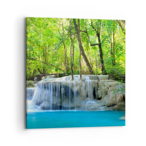 Quadro em tela - Afogar-se na turquesa e vegetação - 70x70 cm