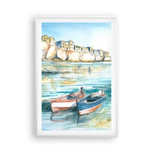 Pôster em moldura branca - Paisagem em azul - 61x91 cm